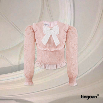 TINGOAN® - Áo cổ tròn hồng đinh nơ ngực phối cúc ngọc CANDY YUMYUM TOP/PK