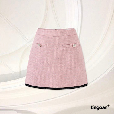 TINGOAN® - Chân váy tweed hồng cạp cao viền bện xích phối cúc ngọc CRYSTAL LADY SKIRT/PK