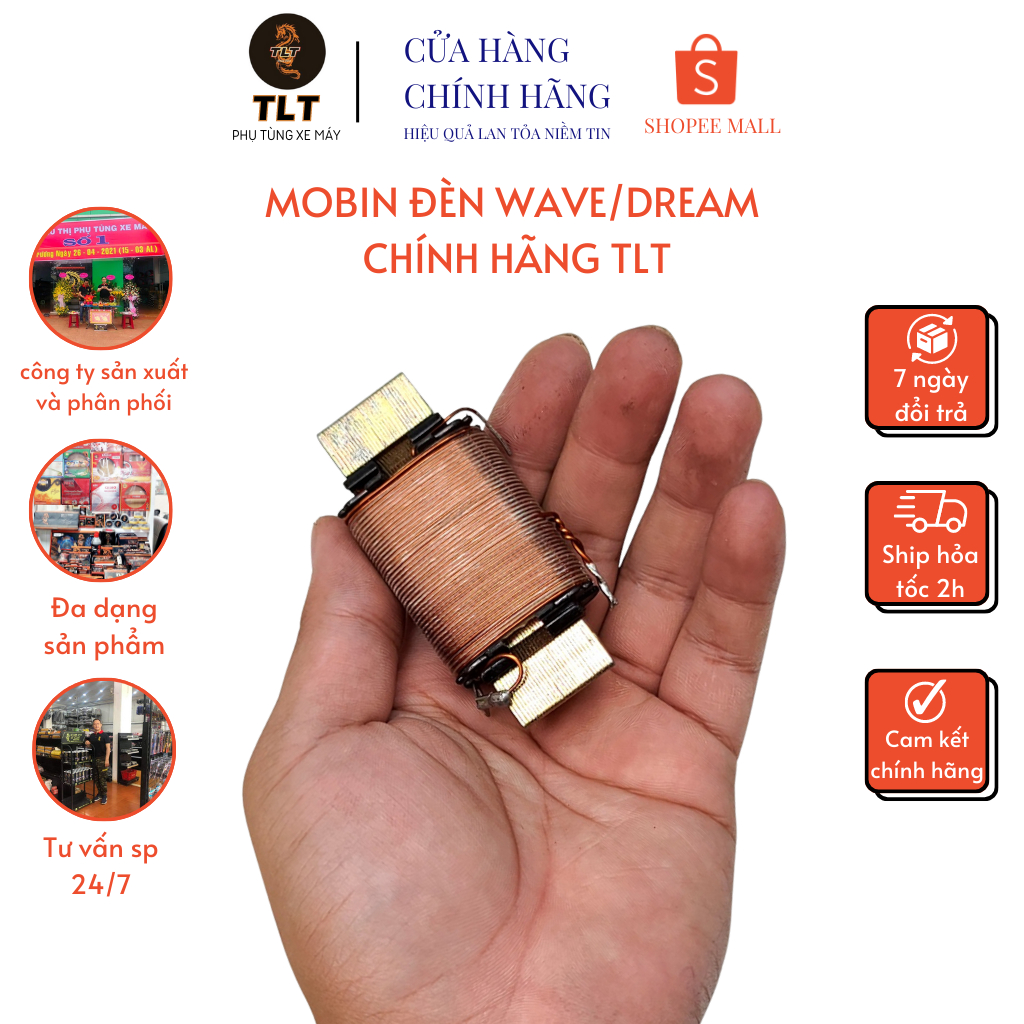 Mobin đèn TLT cuộn đèn xe Dream, Wave siêu sáng dây đồng 4846 sản xuất tại Thái Lan bảo hành 12 tháng