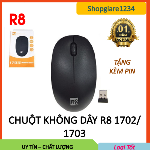 Chuột Không Dây wireless R8 1702/1703, Tặng Kèm Pin, Hàng Chính Hãng