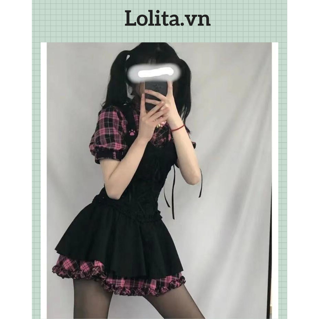 Váy lolita phong cách gothic (kèm tay áo tháo rời) (Kèm ảnh thật)
