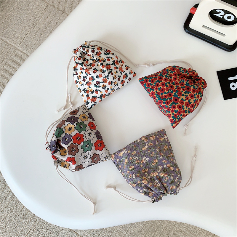 Túi Rút Mini Túi Đựng Đồ Drawstring Vải Cotton Gân In Hoa Cúc Daisy