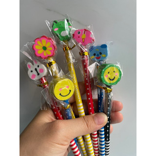 Combo 10 bút chì đầu gôm hình thú siêu dễ thương - bút chì kèm gồm xinh