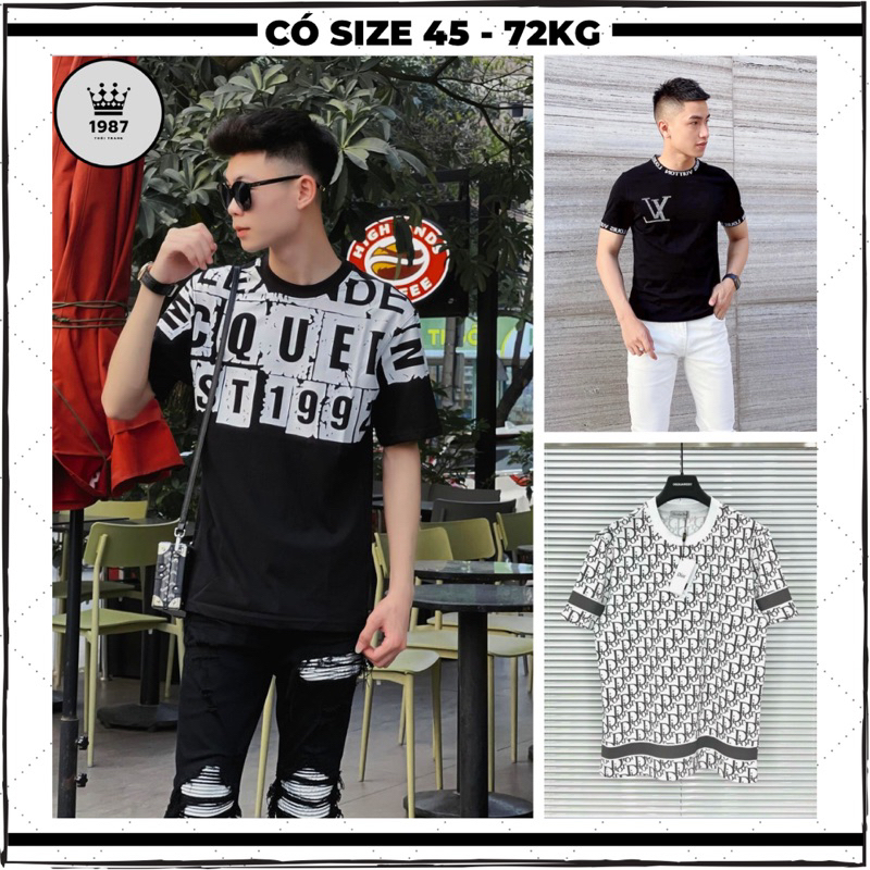 Áo thun nam cổ tròn ngắn tay vải cotton kháng khuẩn in hoạ tiết GD form ôm mầu đen trắng