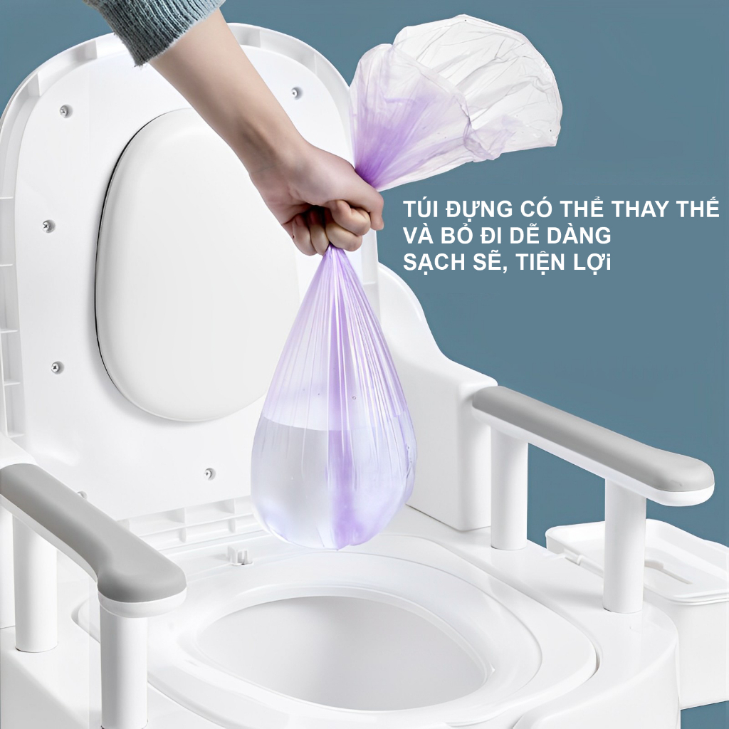Bồn cầu di động kèm gác chân tư thế thoải mái, bô vệ sinh cho người già, phụ nữ có thai cao cấp hàng loại I
