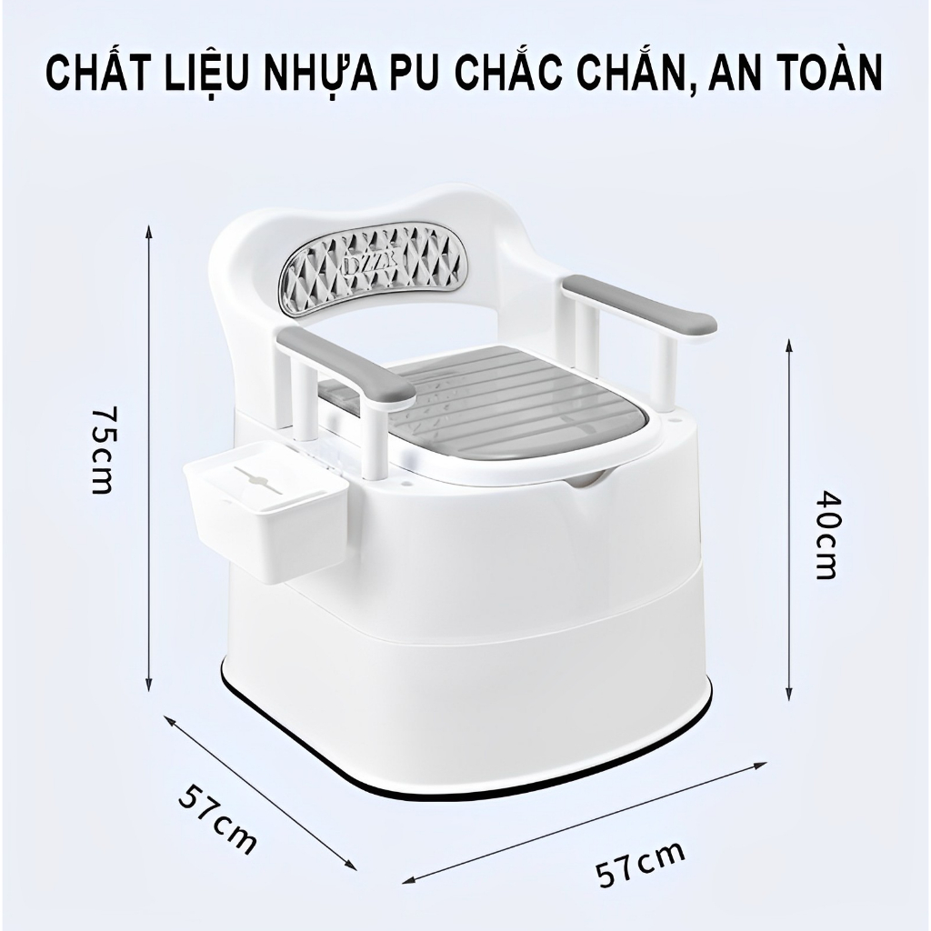 Bồn cầu di động kèm gác chân tư thế thoải mái, bô vệ sinh cho người già, phụ nữ có thai cao cấp hàng loại I
