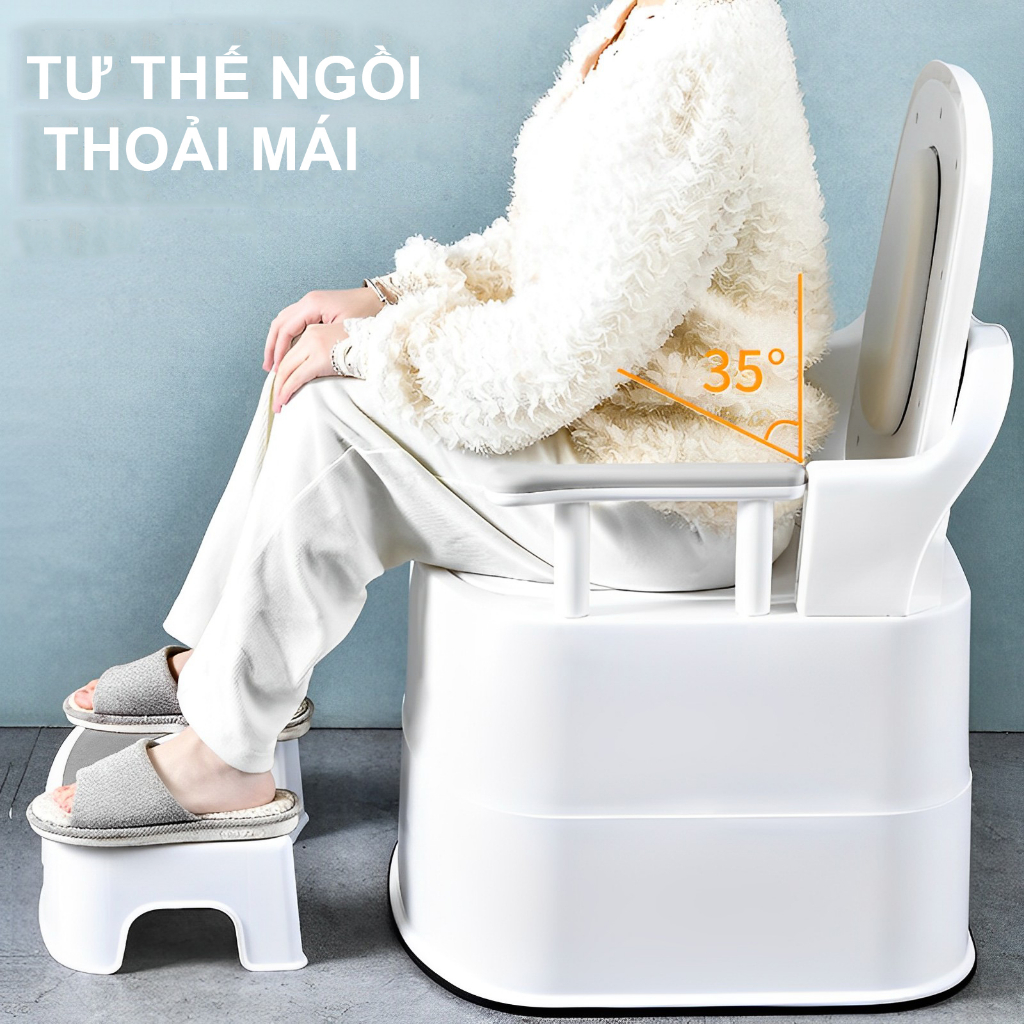 Bồn cầu di động kèm gác chân tư thế thoải mái, bô vệ sinh cho người già, phụ nữ có thai cao cấp hàng loại I