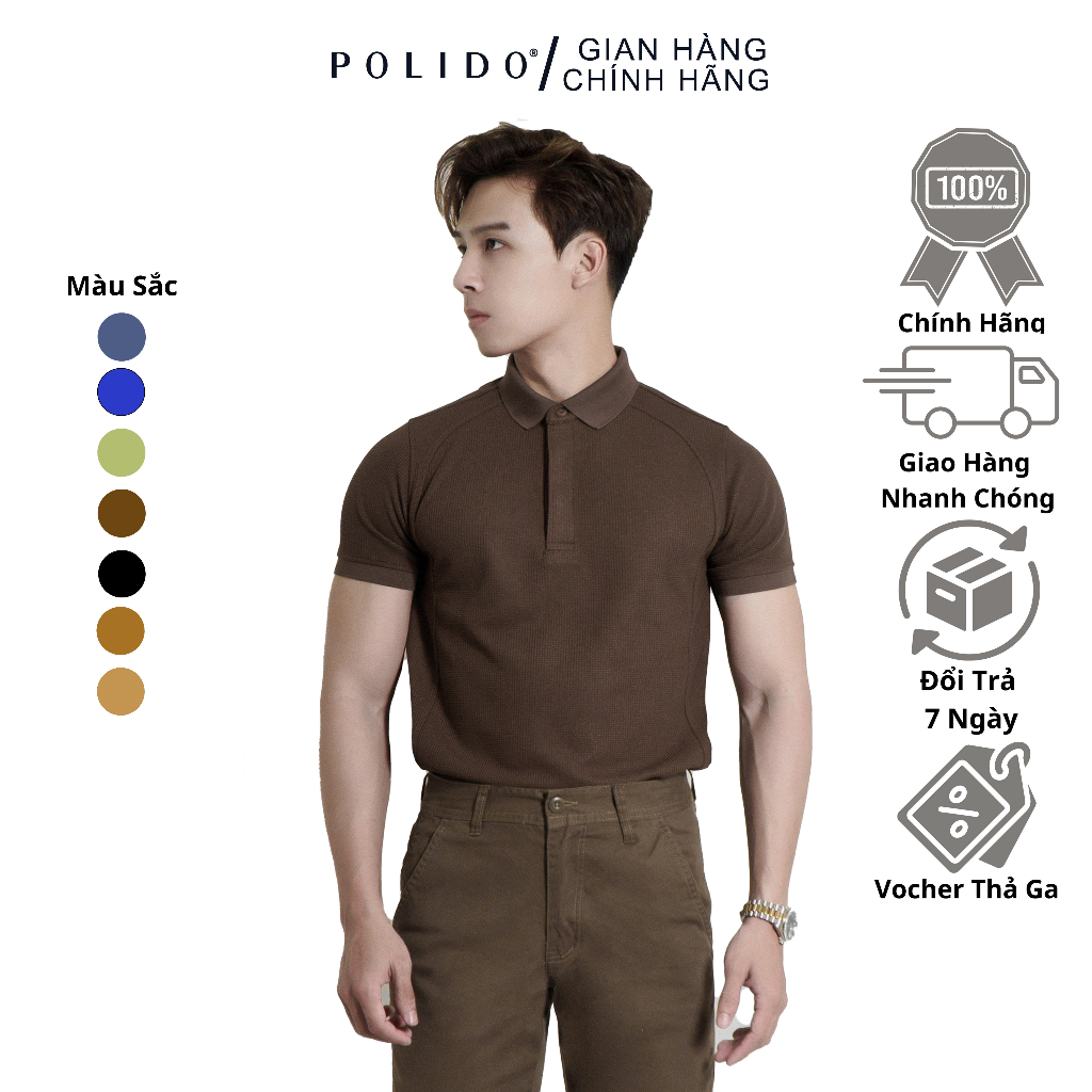 Áo polo trơn nam Polido 7 màu họa tiết đường gân hai bên kiểu dáng basic phong cách hiện đại thơi trang nam thoáng mát