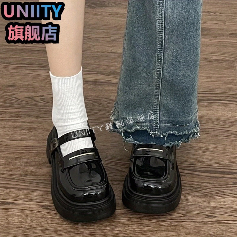 Giày Da Nữ Đế Cao Chất Da Bóng Lót Caro Phong Cách Vintage Hàn Quốc