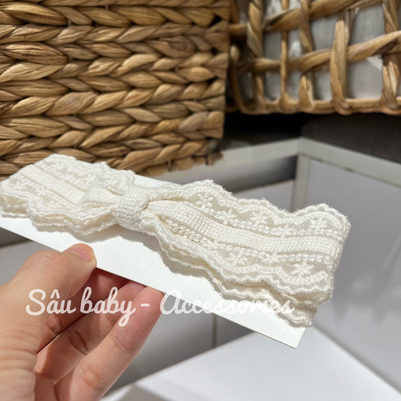 Băng đô turban vải ren Hàn Quốc handmade cao cấp cho bé