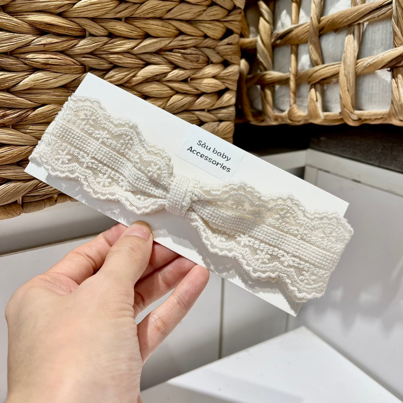 Băng đô turban vải ren Hàn Quốc handmade cao cấp cho bé