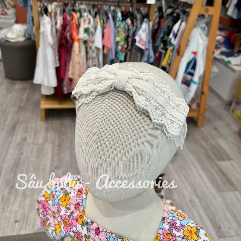 Băng đô turban vải ren Hàn Quốc handmade cao cấp cho bé