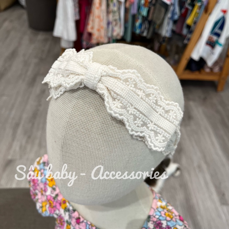 Băng đô turban vải ren Hàn Quốc handmade cao cấp cho bé