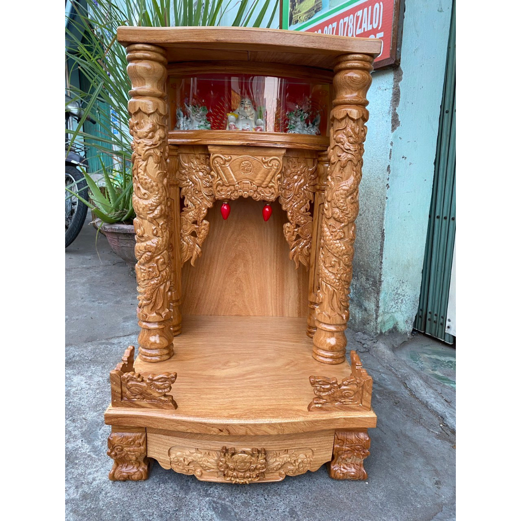 Bàn thờ thần tài ông địa gỗ gõ có hộp đèn ngang 70 cm cao 107