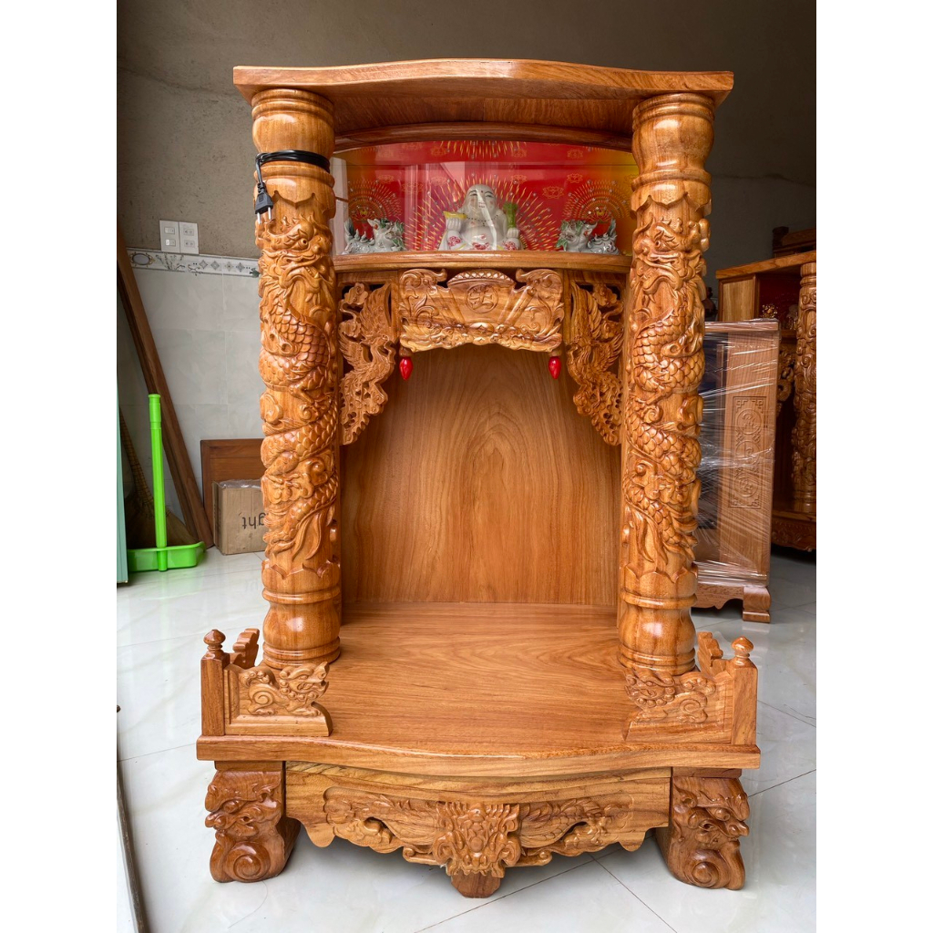 Bàn thờ thần tài ông địa gỗ gõ có hộp đèn ngang 70 cm cao 107