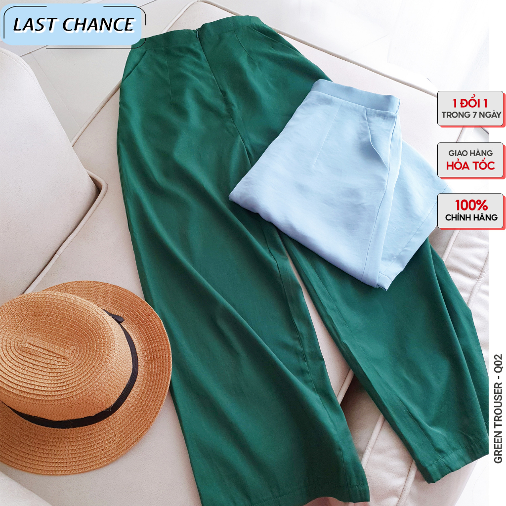 Quần dài nữ suông màu xanh phong cách Hàn Quốc phối lưng thun - Green Trouser Q02