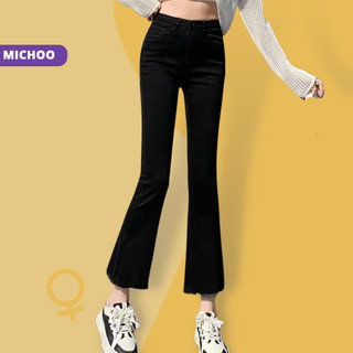 Quần Jean Legging Nữ Ống Loe MICHOO Chất Bò Giấy Mềm Mại Co Giãn