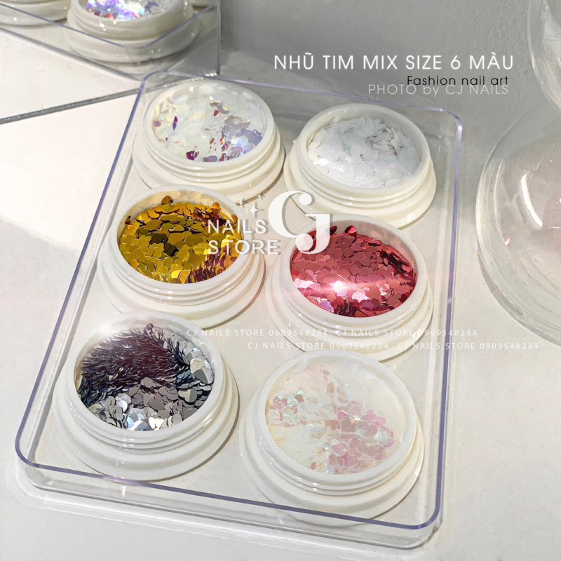Set nhũ tim 6 màu mix size
