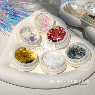 Set nhũ tim 6 màu mix size