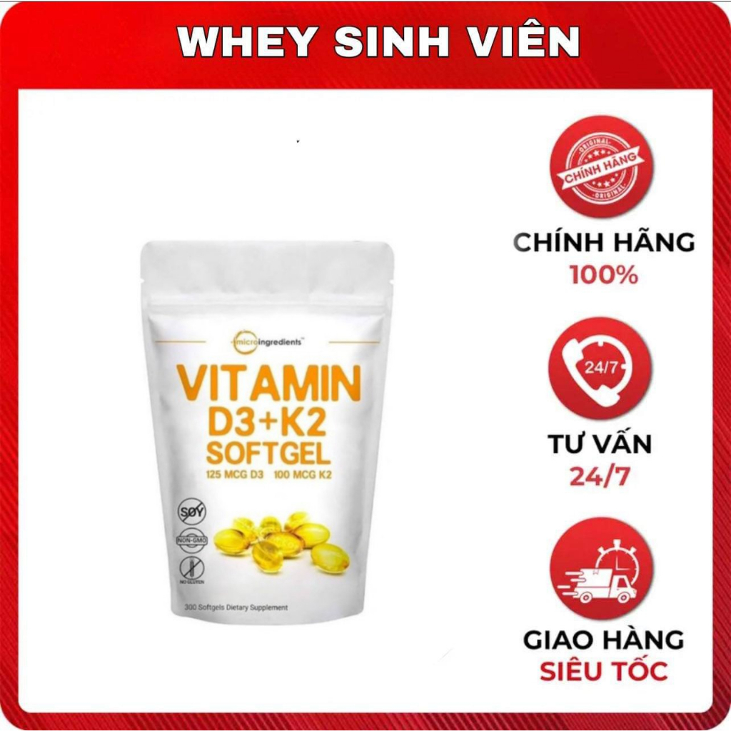 [Chính hãng] [Giá hủy diệt]Thực Phẩm Bổ Sung Micro Ingredients Vitamin D3 + K2 300 Viên TẠI WHEYSINHVIEN.COM