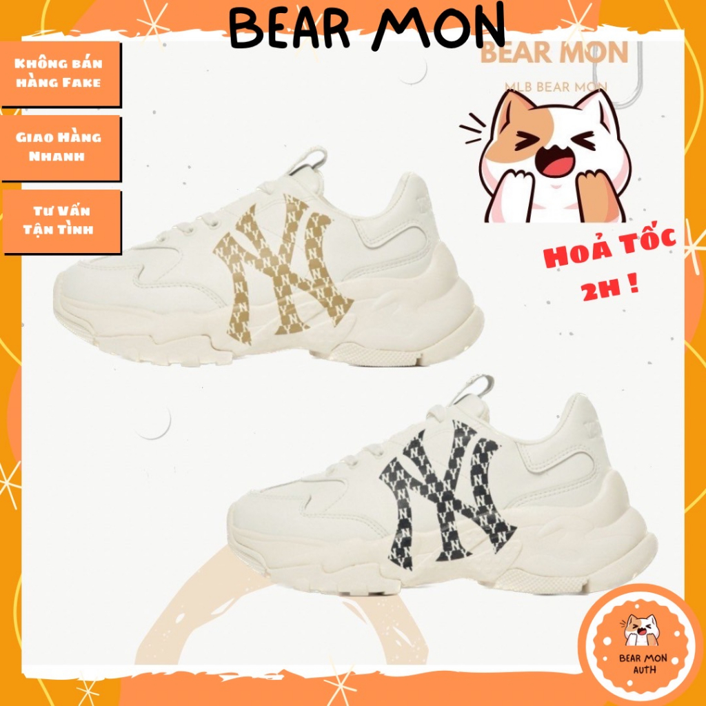 Giày MLB Big Ball chunky mono Lt  New York Yankees 3Ashcm01N Màu trắng logo ny màu vàng đen