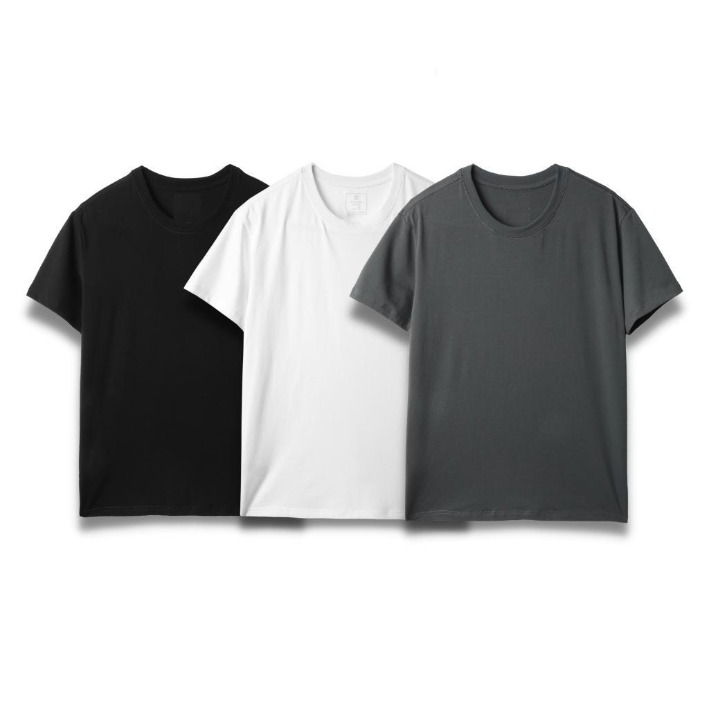 Áo Thun Nam Big Size Basic Trơn Cổ Tròn Cộc Tay Vải Cotton Co Giãn Mát Thấm Hút Mồ Hôi-D045