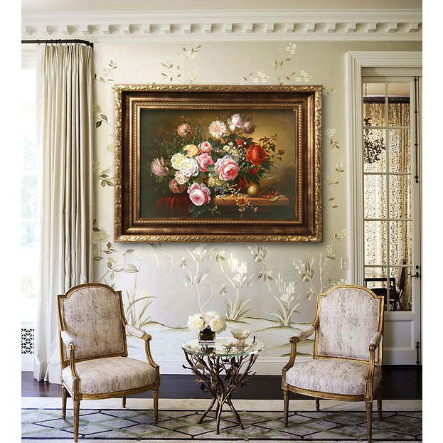 (Tặng kèm đinh) Tranh in cổ điển giỏ hoa hồng không phai trang trí decor