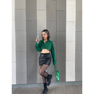 [pass] sơ mi croptop Trắng + Xanh lá