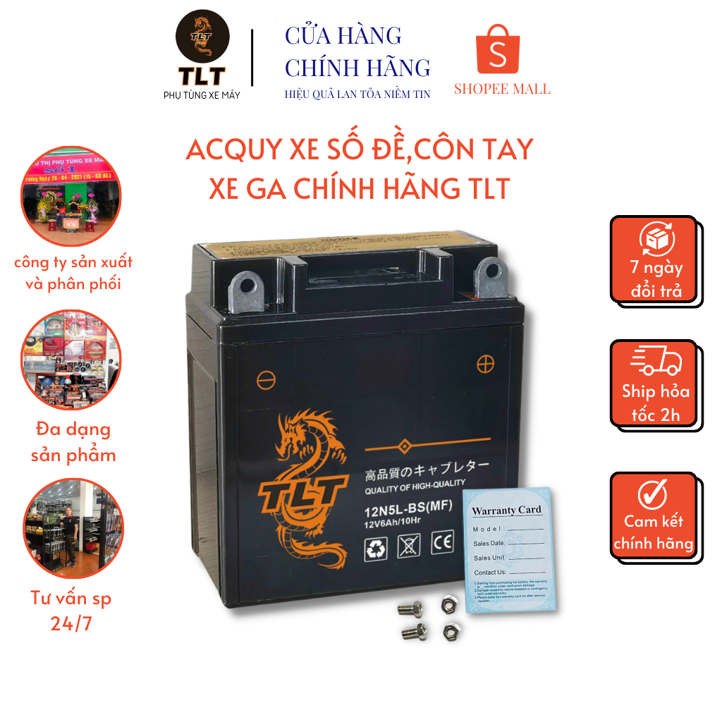 Ắc quy khô xe máy TLT 6AH/12V dùng cho xe wave,dream và các dòng xe tay ga sản xuất tại Thái Lan bảo hành 12 tháng
