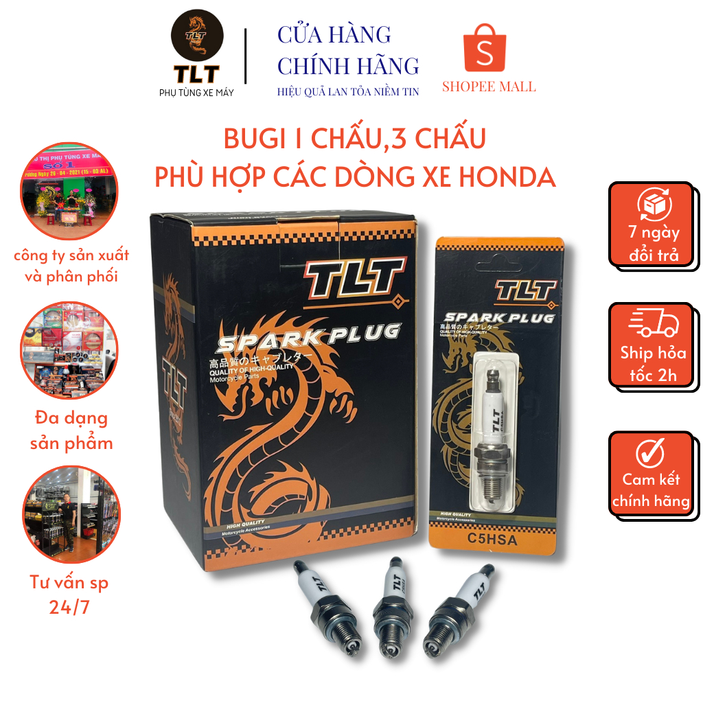 Bugi 3 chấu,bugi 1 chấu TLT sản xuất tại Thái Lan hiệu suất cao,tuổi thọ cao, tia lửa mạnh cải thiện hiệu suất động cơ