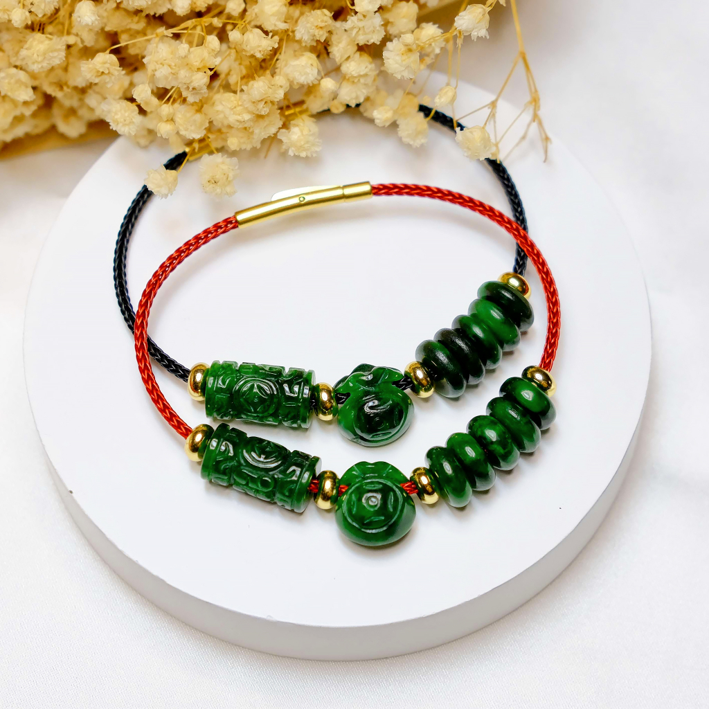 Vòng tay túi tiền phối lu thống chạm và ngũ điếu ngọc sơn thuỷ UPCARA