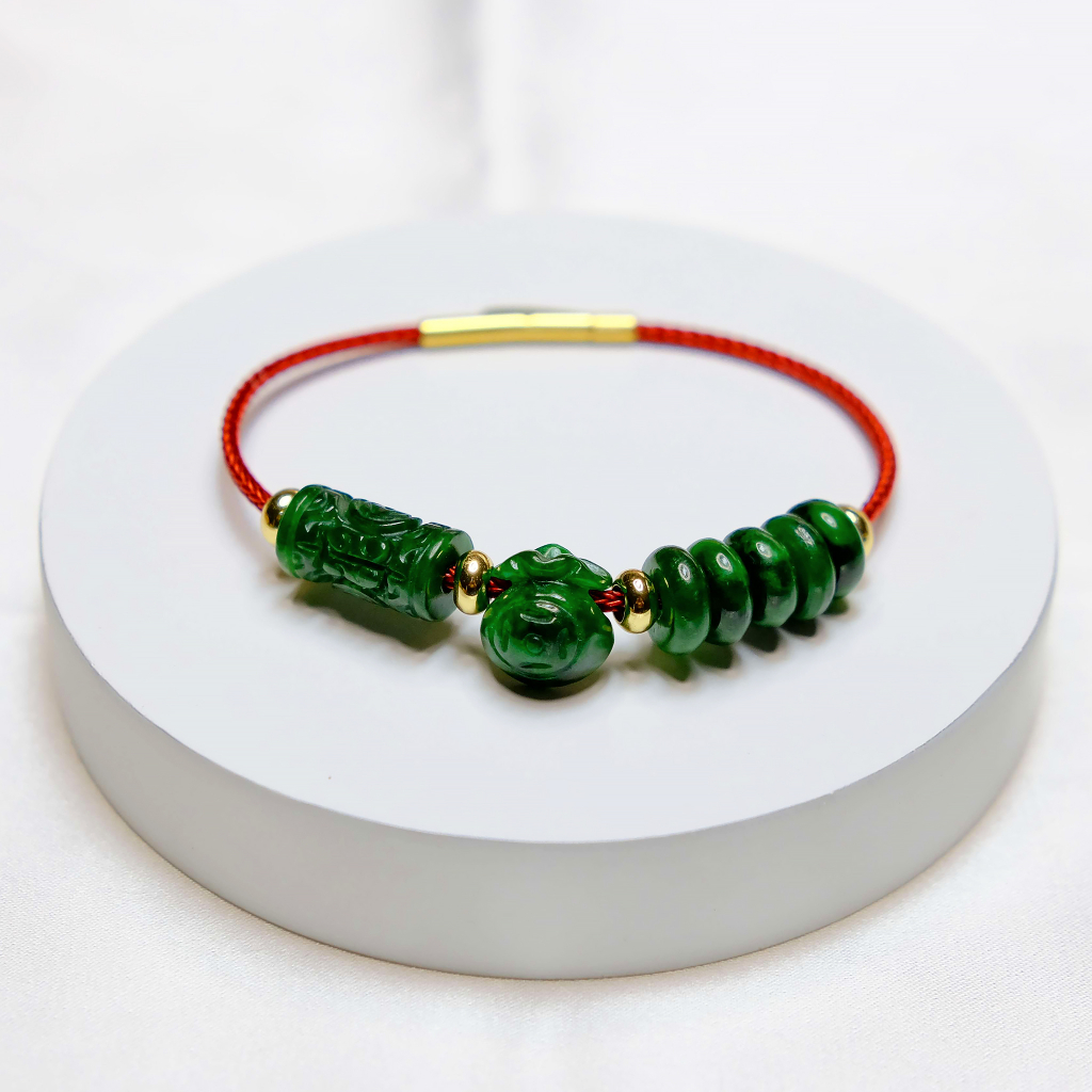 Vòng tay túi tiền phối lu thống chạm và ngũ điếu ngọc sơn thuỷ UPCARA