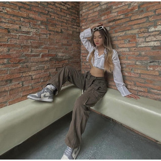 [pass] sơ mi croptop Trắng + Xanh lá