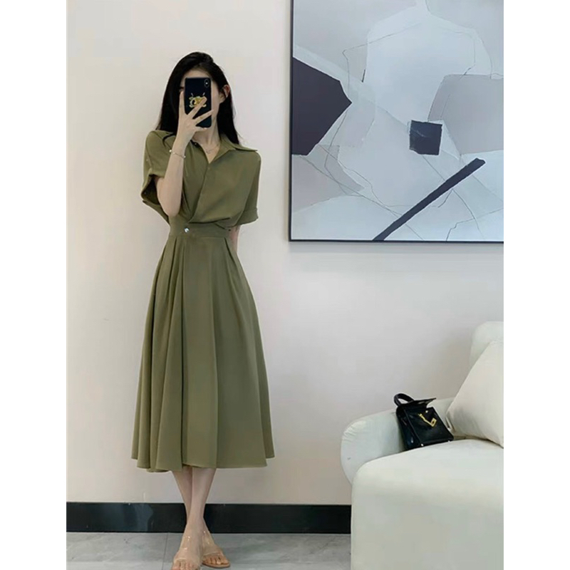 Đầm váy sơ mi nút eo tay ngắn 14 màu