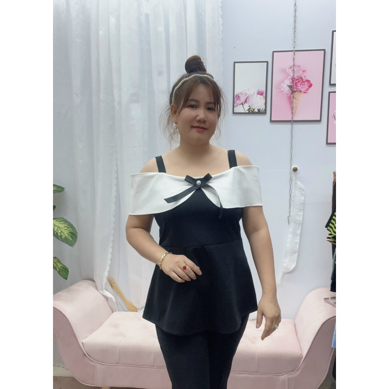 SÉT BỘ ÁO RỚT VAI ,QUẦN LOE XẺ LAI BigSiZe Nữ 69kg đến 95kg