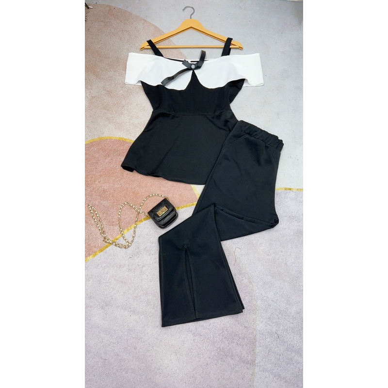 SÉT BỘ ÁO RỚT VAI ,QUẦN LOE XẺ LAI BigSiZe Nữ 69kg đến 95kg