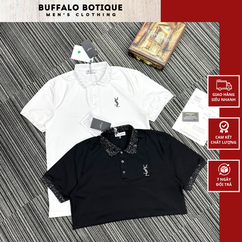 Áo Polo Nam YSL Thêu Chữ Bản Đẹp Full Box - Áo Polo Nam Nữ Sanit Lauren Cao Cấp