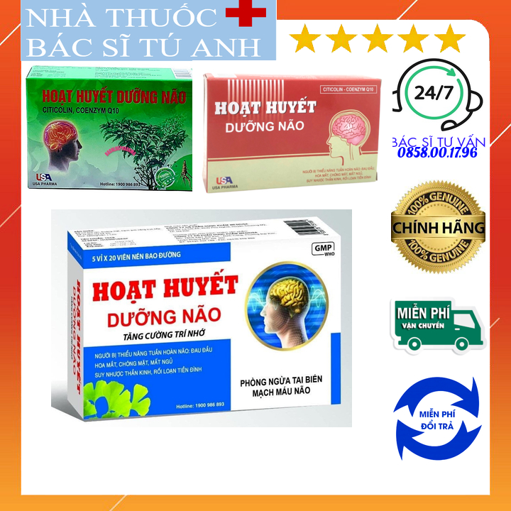 Hoạt Huyết Dưỡng Não giảm đau đầu, hoa mắt, chóng mặt - Hộp 100 viên