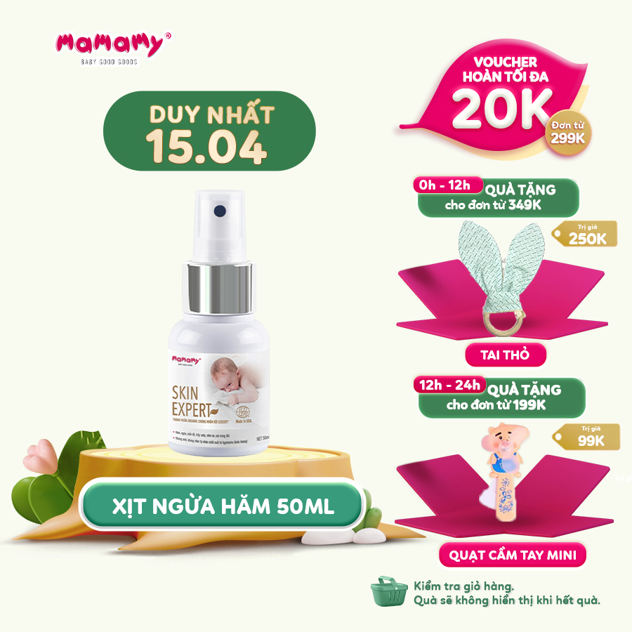 Xịt ngừa hăm thành phần hữu cơ Mamamy mẩn đỏ, muỗi đốt và các vấn đề về da 50ml