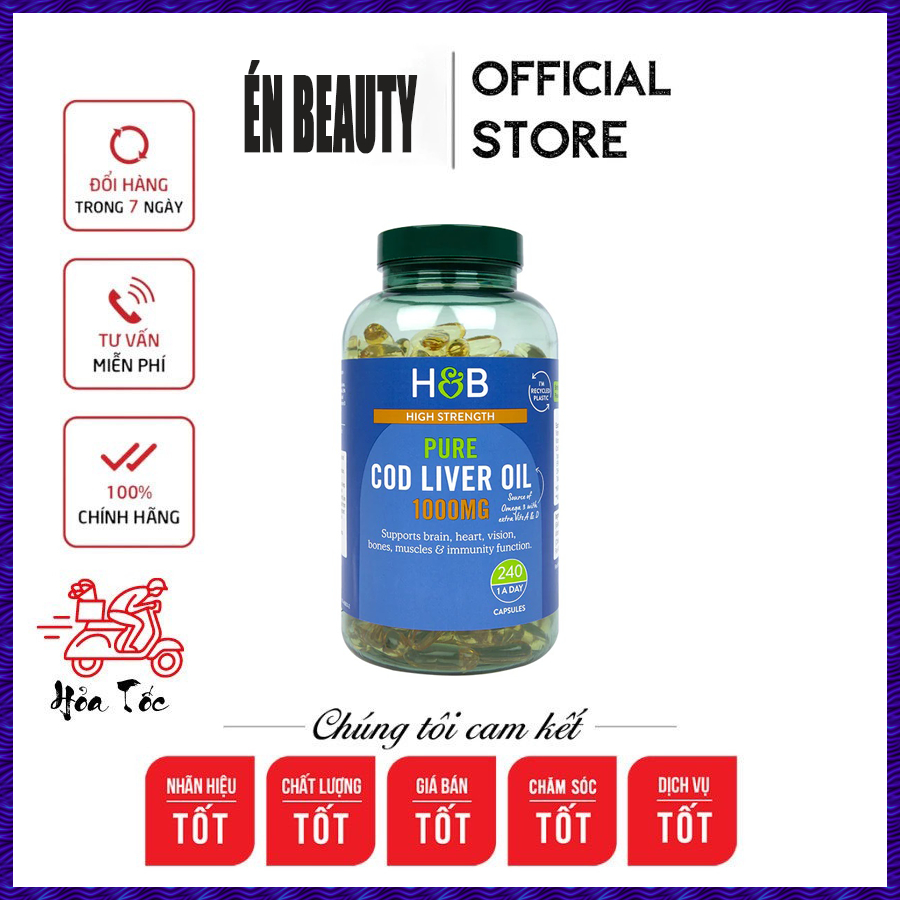 Viên Uống Dầu Gan Cá Tuyết Bổ Sung Omega-3 Holland & Barrett Cod Liver Oil 1000mg (Hộp 240 viên )