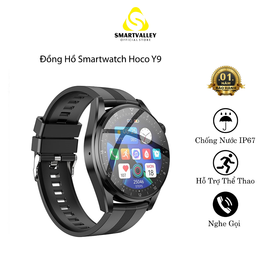 Đồng Hồ Thông Minh HOCO Y9, Smartwatch Nghe Gọi, Theo Dõi Sức Khoẻ, Thể Thao, Chống Nước IP68, Thích Hợp Cho Android.