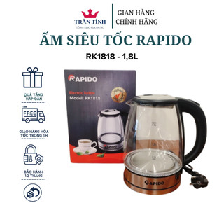 Ấm siêu tốc thủy tinh Rapido RK1818- 1.8 lít, tiết kiệm điện năng, nguyên liệu an toàn với sức khỏe