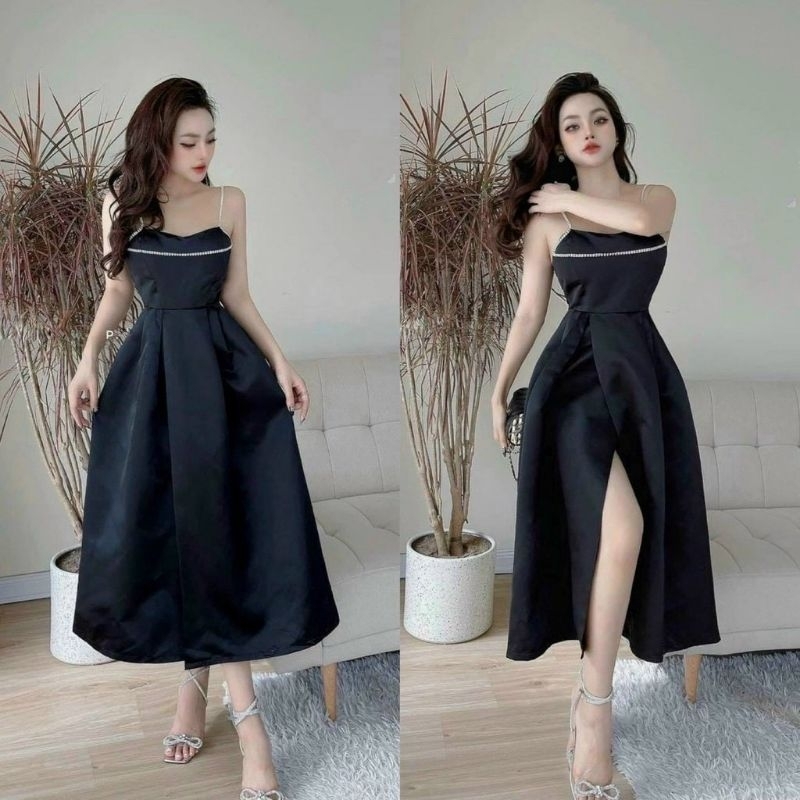 Đầm váy nữ 2 dây đám cưới sự kiện maxi xòe đính dây cườm siêu xinh, sang chảnh cho các nàng mang đi dự tiệc, đi chơi 100
