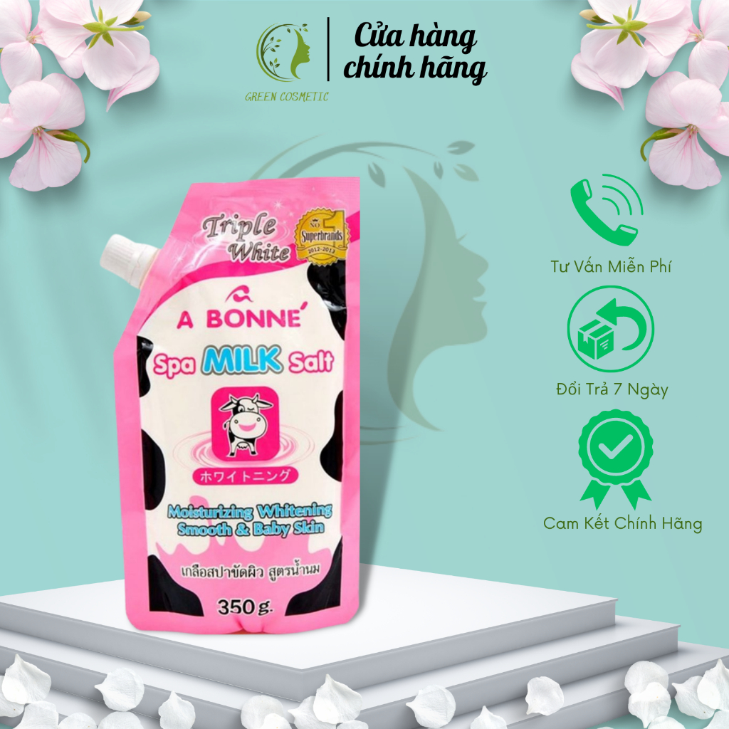Muối Tắm ABONNE Tẩy Tế Bào Chết - A Bonne Triple White Spa Milk sữa bò giảm mụn lưng Thái Lan 350g