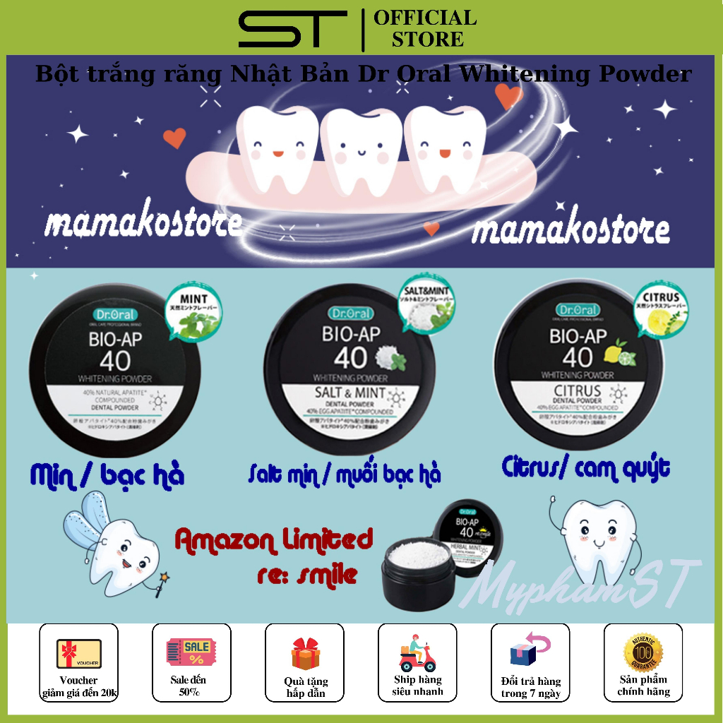 Bột trắng răng Nhật Bản Dr Oral Whitening Powder 26g. hoàn toàn từ thiên nhiên
