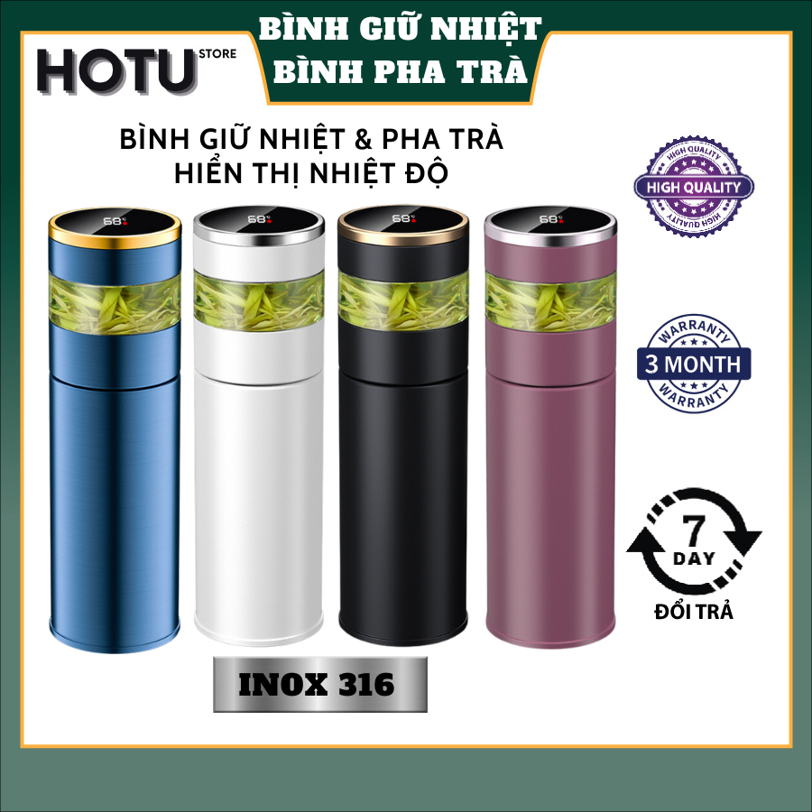 Bình giữ nhiệt, bình pha trà hiển thị nhiệt độ thông minh, chất liệu inox 316 an toàn với sức khỏe