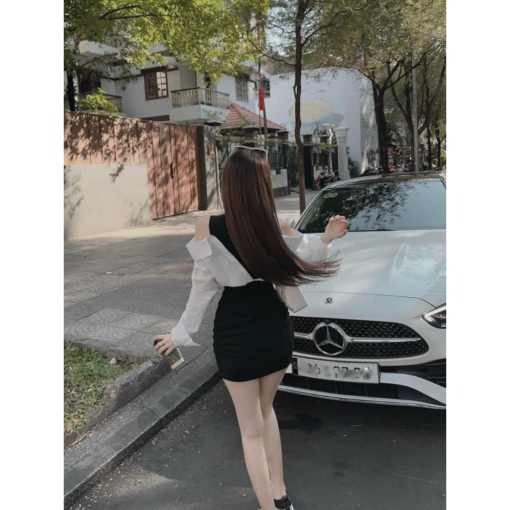 ĐẦM ÔM PHỐI ÁO SƠ MI TRỄ VAI CHẤT GÂN PHỐI LỤA THIẾT KẾ MỚI NHẤT SIÊU QUYẾN RŨ