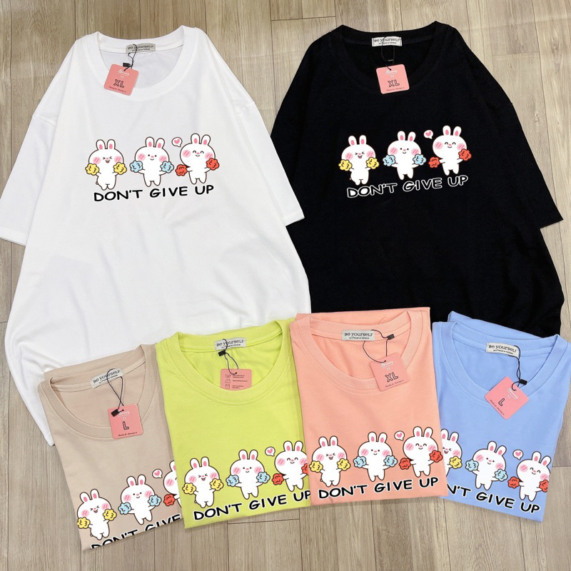Áo Thun UNISEX in THỎ DON’T GIVE UP KHÔNG TỪ BỎ HOT TREND ĐỘC LẠ - Hình chụp thật (Đủ size M-L-XL-XXL)