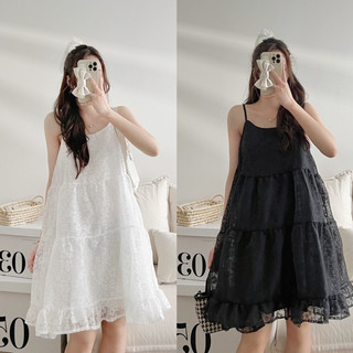 Váy babydoll 2 dây in hoa hàng 2 lớp