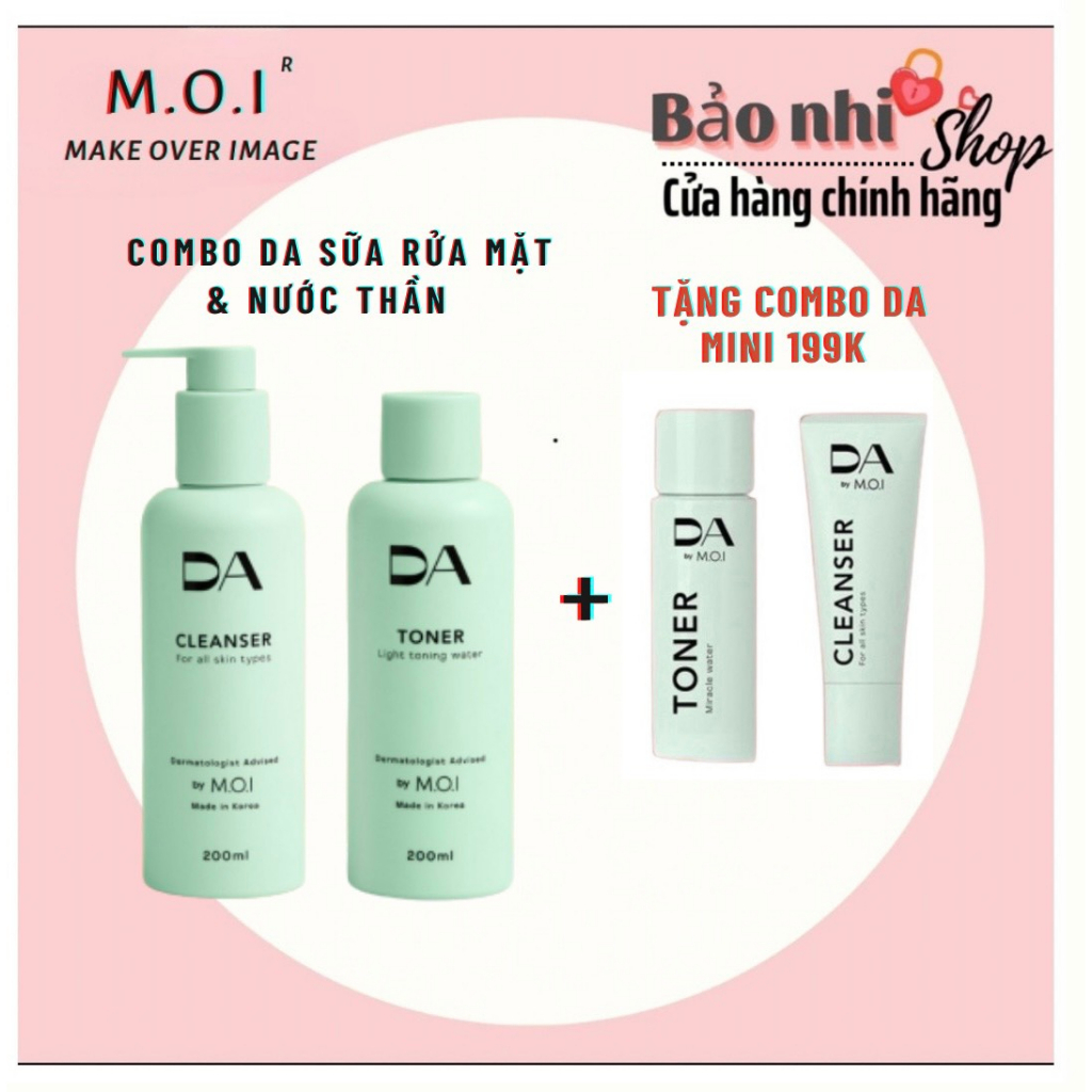 SỮA RỬA MẶT DA 2IN1 VÀ TONER DA 5IN1 BY M.O.I HỒ NGỌC HÀ MỖI CHAI 200ML .MUA COMBO ĐƯỢC TẶNG TÚI M.O.I XINH XẮN.